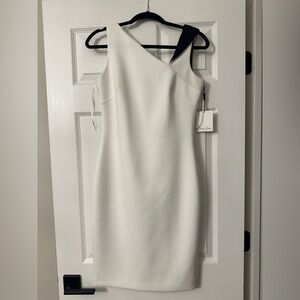 Calvin Klein Elegant White Dress w/Black accent NWT